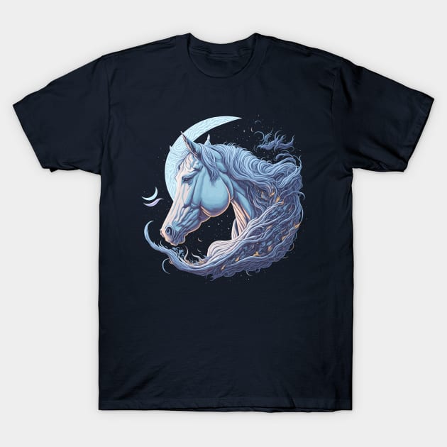White Horse At Night Time T-Shirt by ElMass